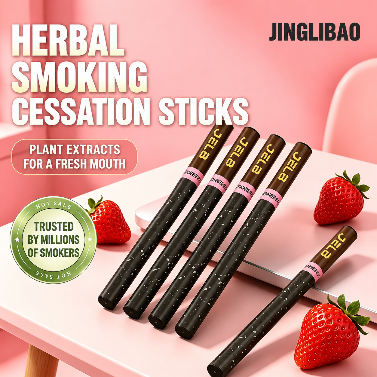Fruit-flavored sucker, cool and refreshing strawberry flavor, mouthpiece replacement stick, smokeless stick, portable mint stick.