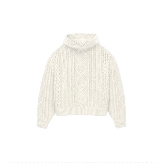 Essentials FW23 Cloud Dancer Cable Knit Hoodie