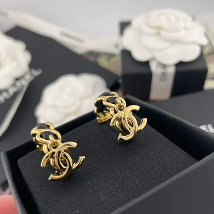 Chanel Black Leather Earrings